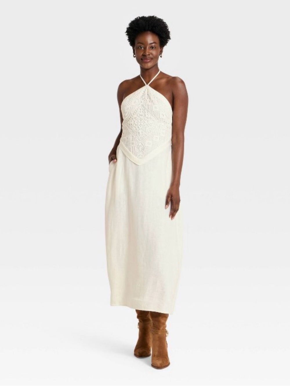NWT Women's Embroidered Skater Dress from A New Day Cream XXL Boho Linen